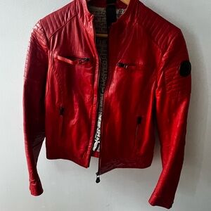 RUDSAK Vibrant Red Quilted Leather Moto Jacket